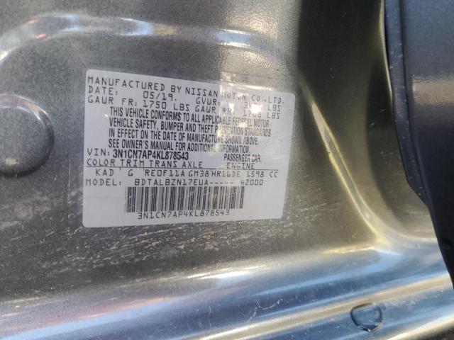 3N1CN7AP4KL878543 - 2019 NISSAN VERSA S GRAY photo 12