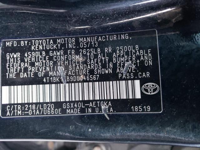 4T1BK1EB9DU046567 - 2013 TOYOTA AVALON BASE 黑色 照片 12
