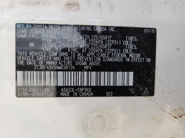 2T3BF4DV9AW038134 - 2010 TOYOTA RAV4 白色 照片 12