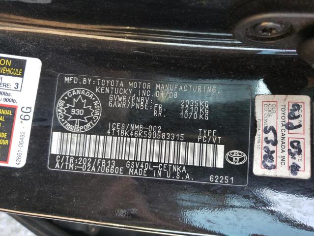 4T1BK46K59U583315 - 2009 TOYOTA CAMRY SE Schwarz Foto 12