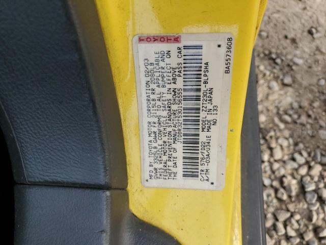 JTDDR32T530156555 - 2003 TOYOTA CELICA GT YELLOW photo 12