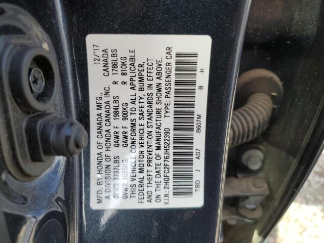 2HGFC2F76JH522390 - 2018 HONDA CIVIC EX CHARCOAL photo 12