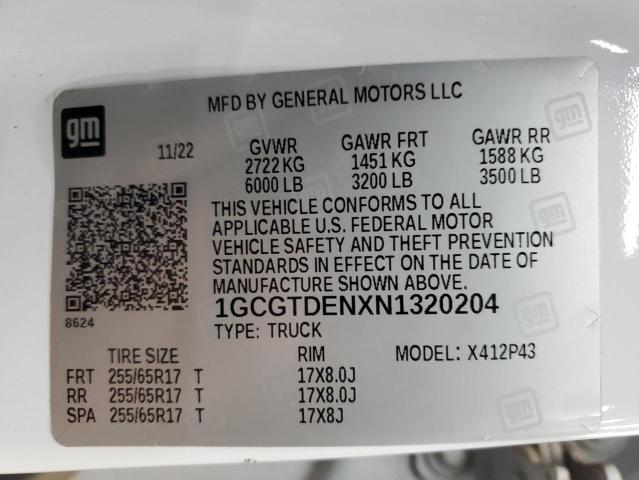 1GCGTDENXN1320204 - 2022 CHEVROLET COLORADO Z71 WHITE photo 12