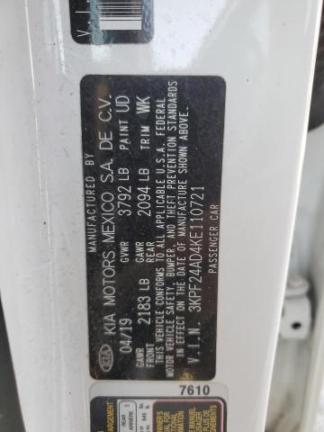 3KPF24AD4KE110721 - 2019 KIA FORTE FE თეთრი ფოტო 13