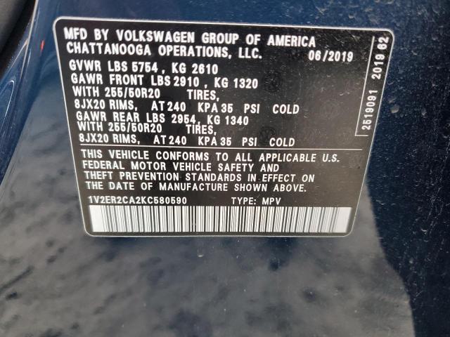 1V2ER2CA2KC580590 - 2019 VOLKSWAGEN ATLAS SEL BLUE photo 14