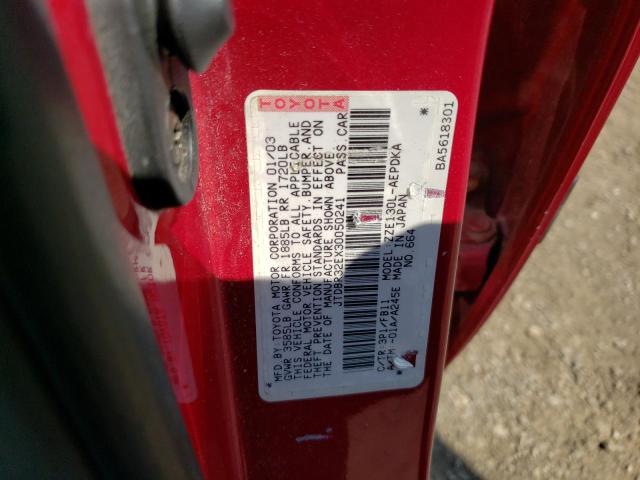 JTDBR32EX30050241 - 2003 TOYOTA COROLLA CE RED photo 12