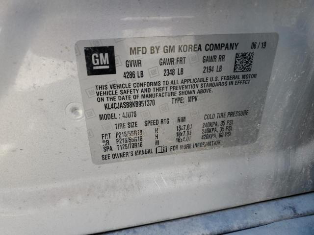 KL4CJASB8KB951370 - 2019 BUICK ENCORE PREFERRED Արծաթագույն լուսանկար 13