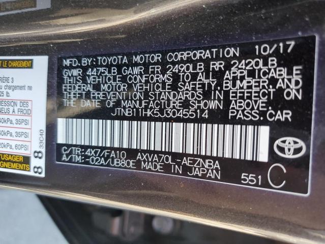 JTNB11HK5J3045514 - 2018 TOYOTA CAMRY L GRAY photo 12