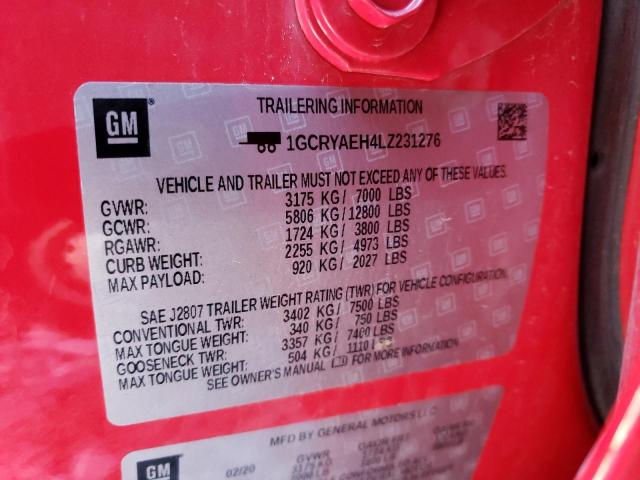 1GCRYAEH4LZ231276 - 2020 CHEVROLET silverado K1500 RED photo 12