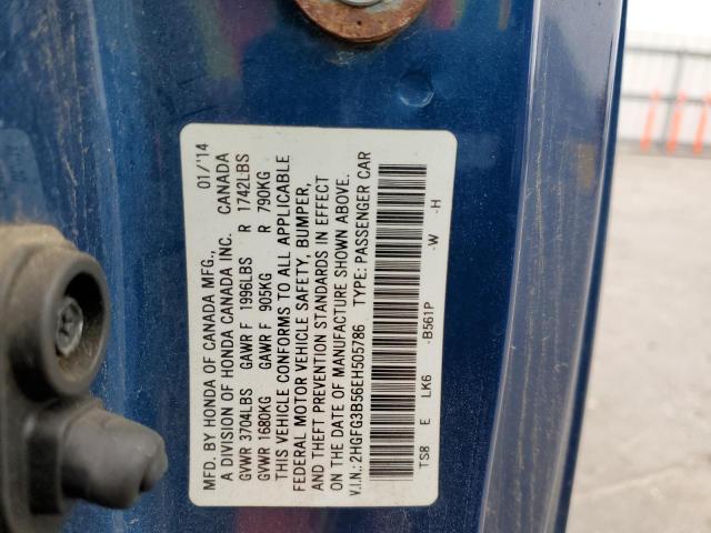 2HGFG3B56EH505786 - 2014 HONDA CIVIC LX BLUE photo 13