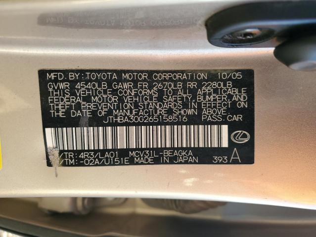 JTHBA30G265158516 - 2006 LEXUS ES 330 TAN photo 12