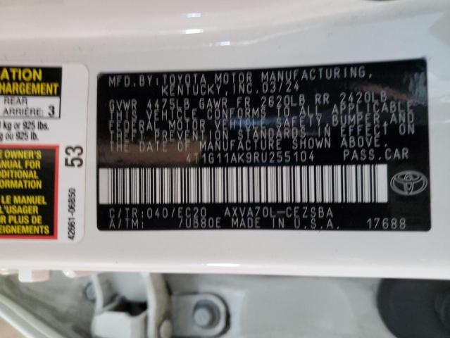 4T1G11AK9RU255104 - 2024 TOYOTA CAMRY SE NIGHT SHADE WHITE photo 12