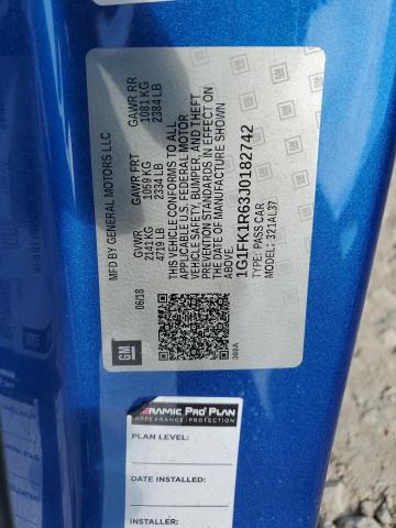 1G1FK1R63J0182742 - 2018 CHEVROLET CAMARO ZL1 蓝色 照片 12