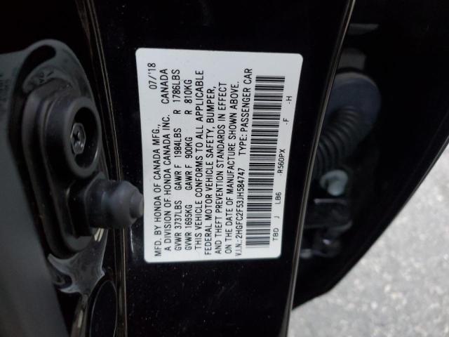 2HGFC2F53JH584747 - 2018 HONDA CIVIC LX BLACK photo 12