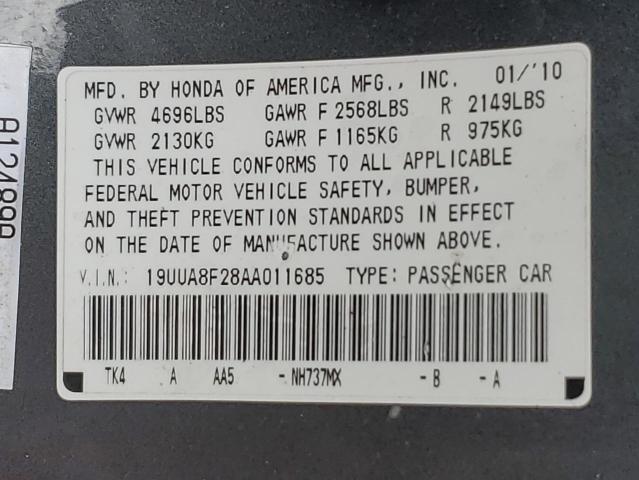 19UUA8F28AA011685 - 2010 ACURA TL CHARCOAL photo 12