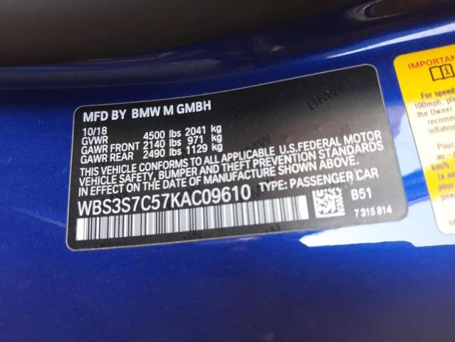 WBS3S7C57KAC09610 - 2019 BMW M4 CS BLUE photo 12