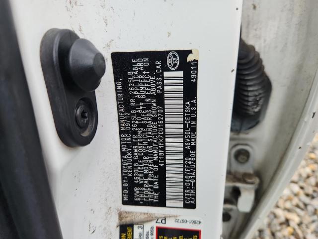 4T1BF1FK7CU162707 - 2012 TOYOTA CAMRY BASE WHITE photo 12