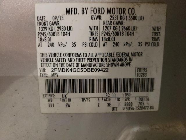 2FMDK4GC5DBE09422 - 2013 FORD EDGE SE SILVER photo 12