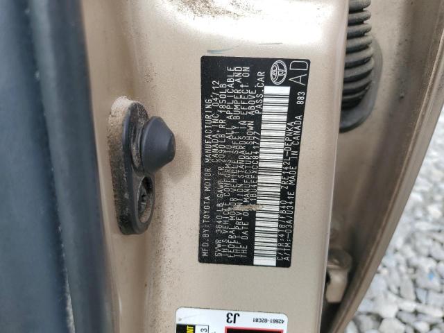 2T1BU4EEXCC841777 - 2012 TOYOTA COROLLA BASE ოქროსფერი ფოტო 12