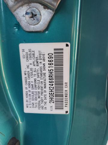 2HGEH2466RH516690 - 1994 HONDA CIVIC DX TURQUOISE photo 12