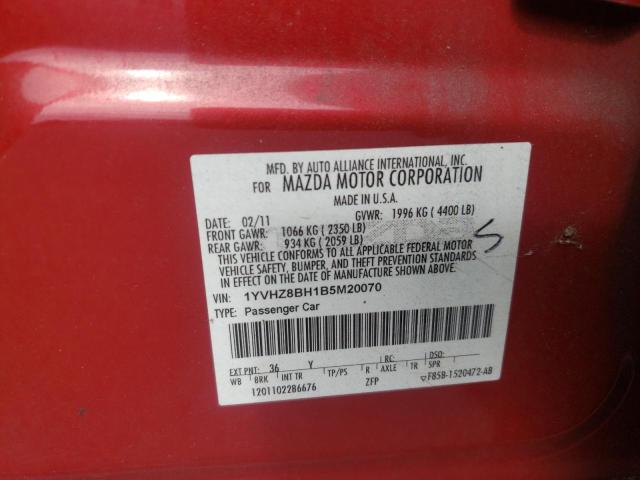 1YVHZ8BH1B5M20070 - 2011 MAZDA 6 I Rouge photo 12