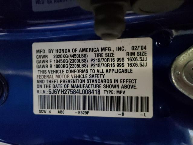 5J6YH27584L008418 - 2004 HONDA ELEMENT EX BLUE photo 13