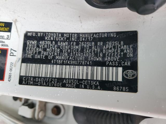 4T1BF1FK9HU778741 - 2017 TOYOTA CAMRY LE WHITE photo 12