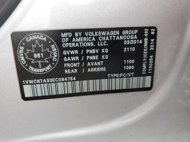 1VWCN7A33EC084754 - 2014 VOLKSWAGEN PASSAT SEL SILVER photo 12