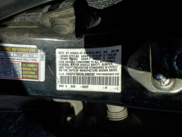1HGFA16836L098332 - 2006 HONDA CIVIC EX BLACK photo 12