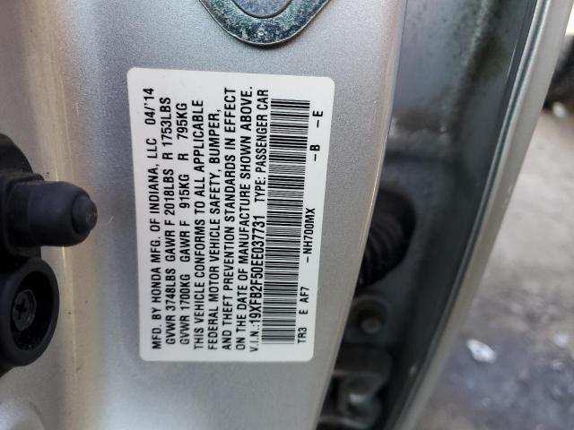 19XFB2F50EE037731 - 2014 HONDA CIVIC LX SILVER photo 12