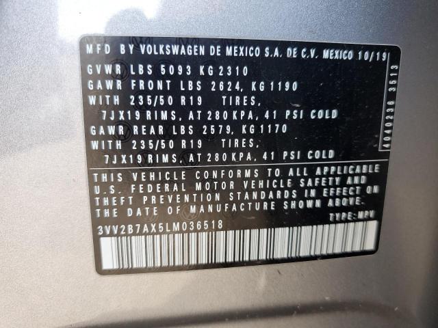 3VV2B7AX5LM036518 - 2020 VOLKSWAGEN TIGUAN SE Plata foto 13