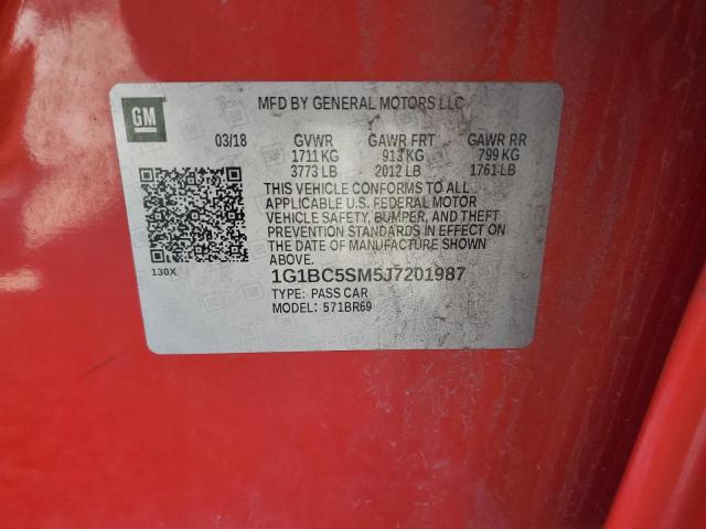 1G1BC5SM5J7201987 - 2018 CHEVROLET CRUZE LS 红色 照片 12