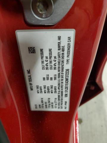 5YJ3E1EA3NF372236 - 2022 TESLA MODEL 3 RED photo 12