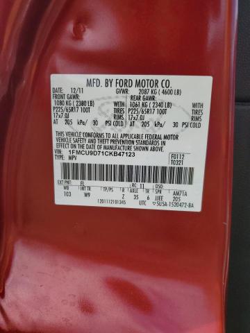 1FMCU9D71CKB47123 - 2012 FORD ESCAPE XLT Rot Foto 12