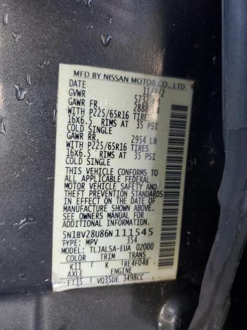 5N1BV28U86N111545 - 2006 NISSAN QUEST S GRAY photo 14