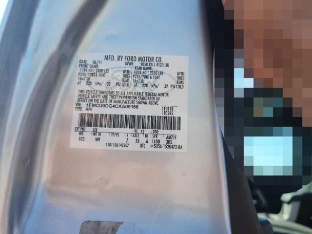 1FMCU0DG4CKA09166 - 2012 FORD ESCAPE XLT SILVER photo 12