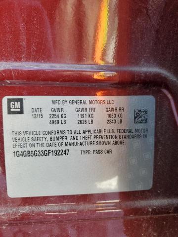 1G4GB5G33GF192247 - 2016 BUICK LACROSSE მუქწითელი ფოტო 12