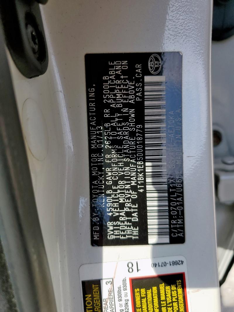 4T1BK1EB5DU018779 - 2013 TOYOTA AVALON BASE Blanco foto 12