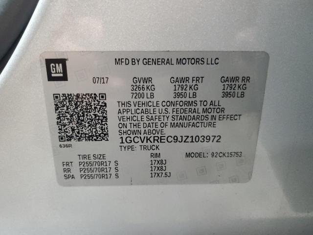 1GCVKREC9JZ103972 - 2018 CHEVROLET SILVERADO K1500 LT SILVER photo 12