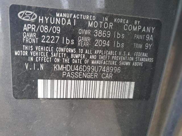 KMHDU46D99U748996 - 2009 HYUNDAI ELANTRA GLS GRAY photo 13