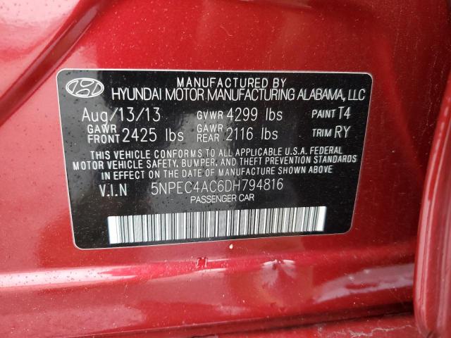 5NPEC4AC6DH794816 - 2013 HYUNDAI SONATA SE RED photo 12