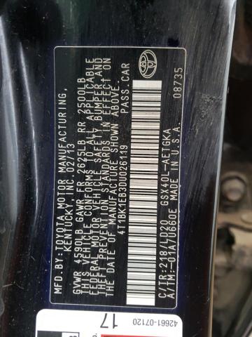 4T1BK1EB3DU026119 - 2013 TOYOTA AVALON BASE 黑色 照片 12