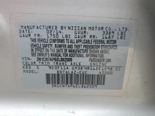 3N1CN7AP6EL862509 - 2014 NISSAN VERSA S SILVER photo 13