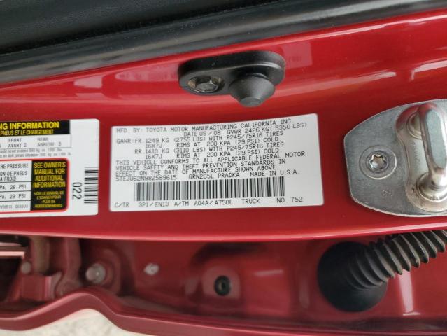 5TEJU62N98Z589615 - 2008 TOYOTA TACOMA DOUBLE CAB PRERUNNER MAROON photo 13