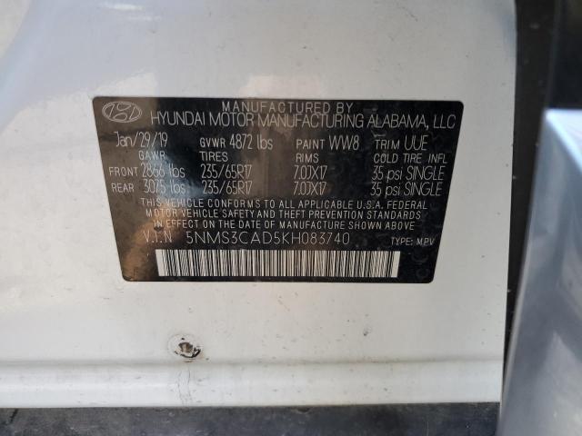 5NMS3CAD5KH083740 - 2019 HYUNDAI SANTA FE SEL Blanco foto 13