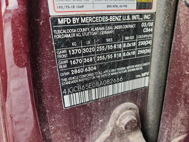 4JGCB65E08A082666 - 2008 MERCEDES-BENZ R 350 ბურგუნდია ფოტო 12