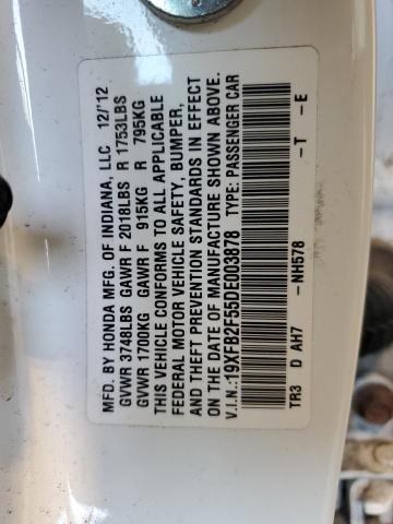 19XFB2F55DE003878 - 2013 HONDA CIVIC LX WHITE photo 12