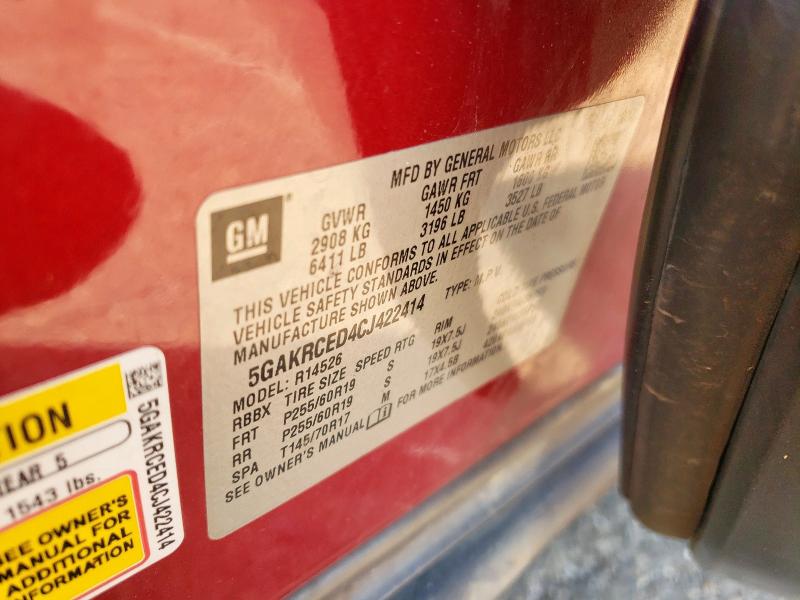 5GAKRCED4CJ422414 - 2012 BUICK ENCLAVE RED photo 13