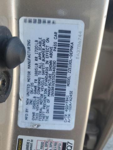 1NXBR32E55Z548290 - 2005 TOYOTA COROLLA CE GOLD photo 12