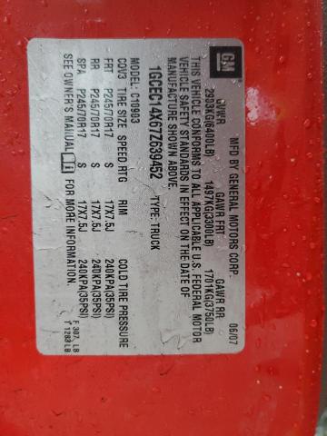 1GCEC14X67Z639452 - 2007 CHEVROLET SILVERADO C1500 CLASSIC RED photo 12